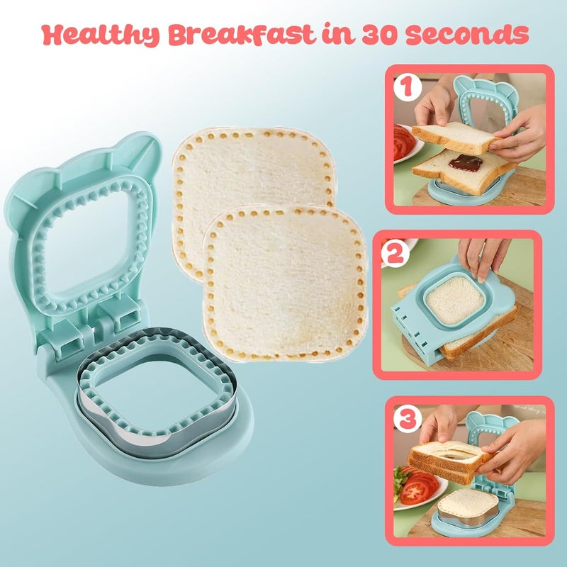 RHVQ Sandwich Cutter and Sealer, Crustless Square Shaped Cutters for Kids Lunch, Cute Sandwich Maker Peanut Butter and Jelly Crustless Sandwich Bread for Kids Children Boys Girls (Blue) - Image 3